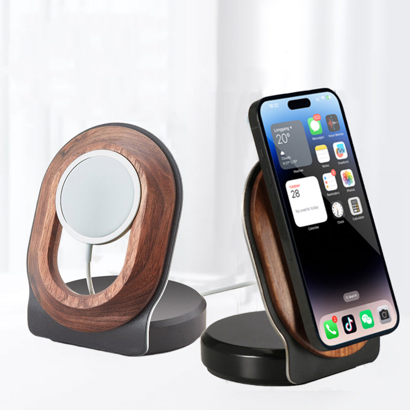 Wooden Desk Shelf Accessories Walnut Wireless Magnetic Charger Wireless Charging Stand For Magsafe