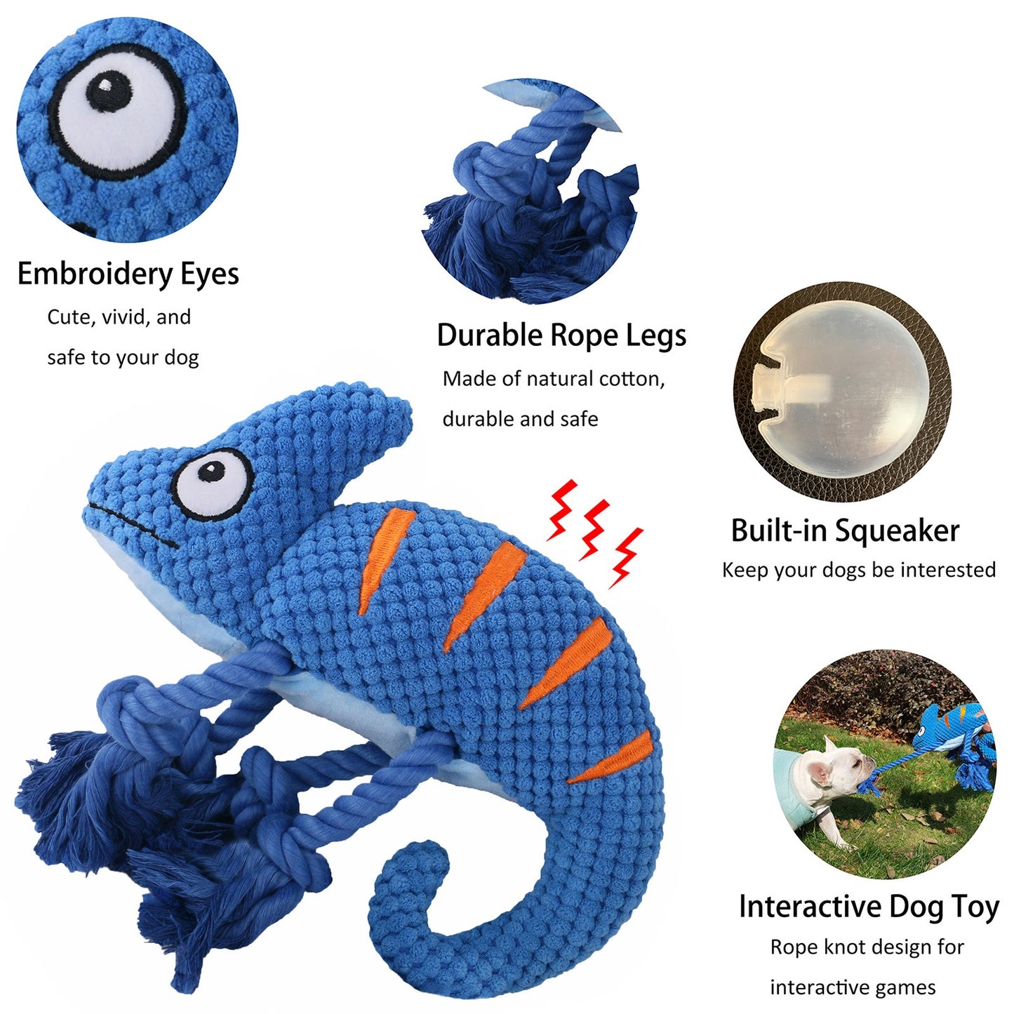 Medium to large-sized dog plush filled chameleon pull-out interactive and sturdy pet toy, vocalization dog toy