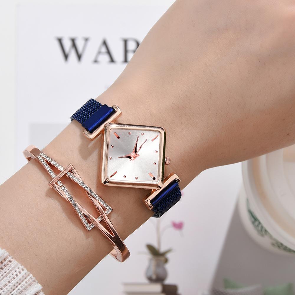 Women Square Watch Luxury Ladies Quartz Magnet Buckle Gradient Color Watches Relogio Feminino For Gift Clock