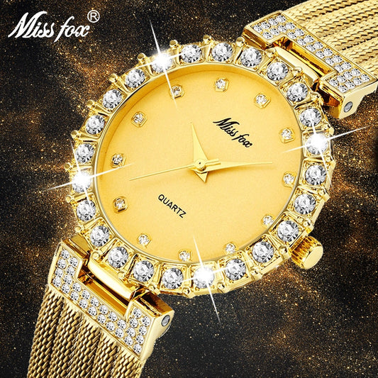 MISSFOX  Women Watches Luxury Brand Watch Bracelet Waterproof Big Lab Diamond Ladies Wrist Watches For Women Quartz Clock Hours