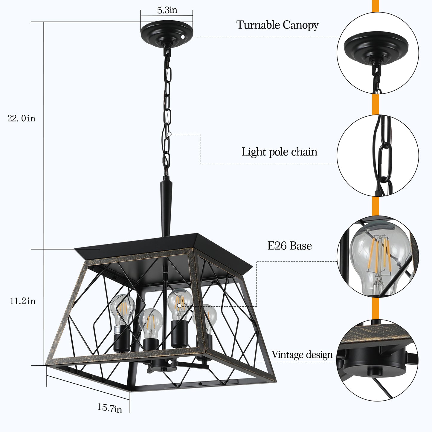 Farmhouse Chandelier  4-Light Vintage Antique Chandeliers Light Fixture For Kitchen Dining Room Living Room(No Bulbs)