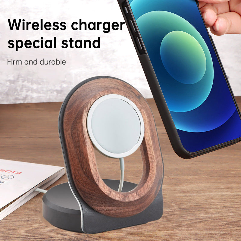 Wooden Desk Shelf Accessories Walnut Wireless Magnetic Charger Wireless Charging Stand For Magsafe