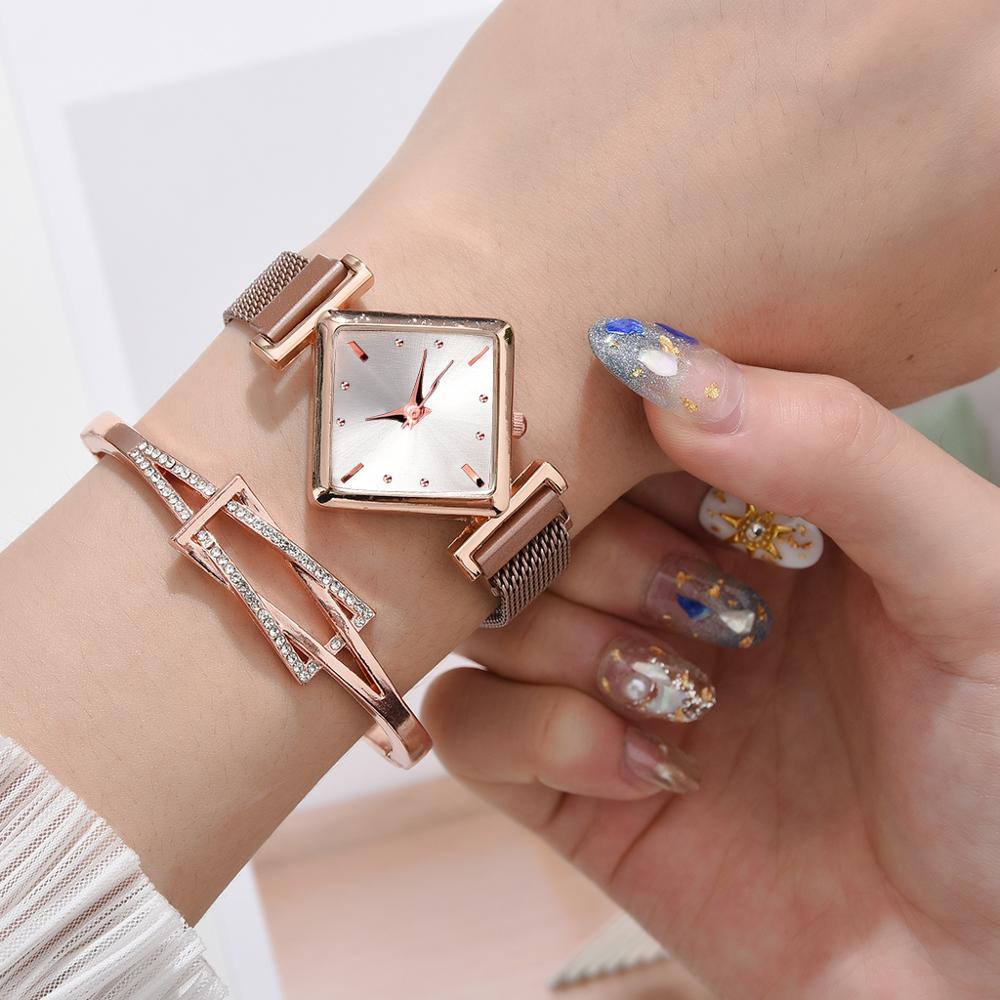 Women Square Watch Luxury Ladies Quartz Magnet Buckle Gradient Color Watches Relogio Feminino For Gift Clock