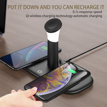 5in1 Night Light Wireless Fast Charging Dual 15W For Samsung S20 S10 iPhone 11 8 X Wireless Charge Stand For Apple Watch Airpods