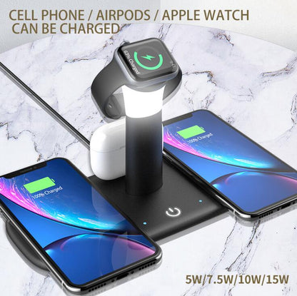 5in1 Night Light Wireless Fast Charging Dual 15W For Samsung S20 S10 iPhone 11 8 X Wireless Charge Stand For Apple Watch Airpods