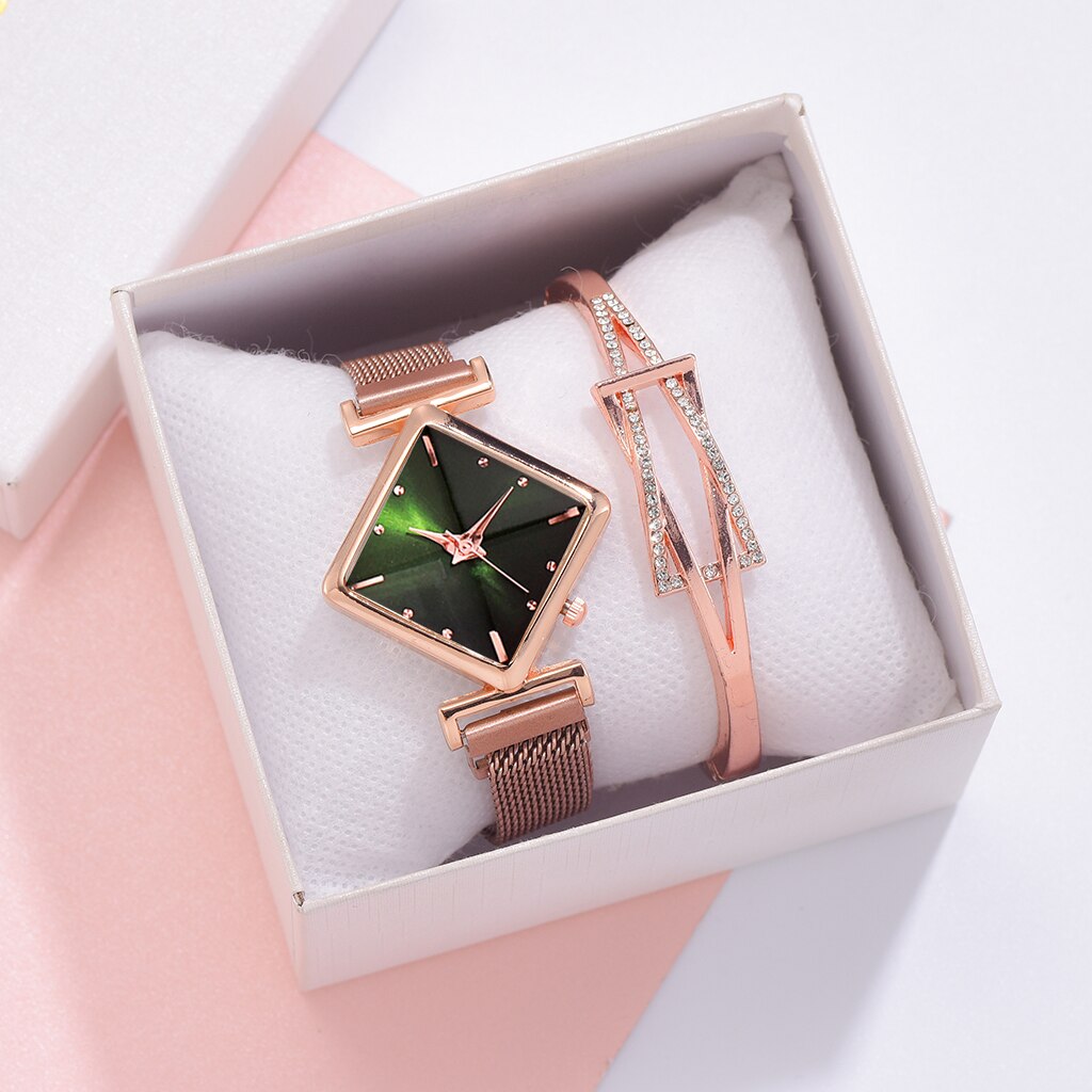 Women Square Watch Luxury Ladies Quartz Magnet Buckle Gradient Color Watches Relogio Feminino For Gift Clock