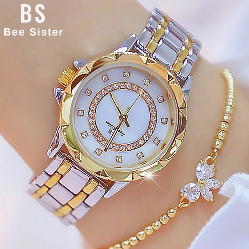 Diamond Women Luxury Brand Watch Rhinestone Elegant Ladies Watches Gold Clock Wrist Watches For Women Relogio Feminino