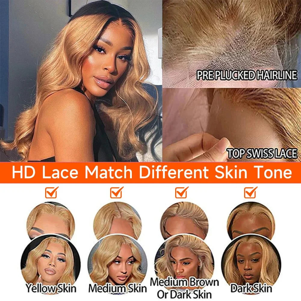 #27 Body Wave 13x4 Hd Transparent Lace Frontal Wig 30 34 Inch Brazilian Honey Blond Glueless Lace Front Human Hair Wigs On Sale