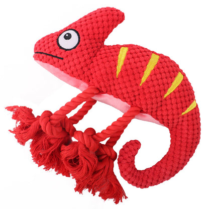 Medium to large-sized dog plush filled chameleon pull-out interactive and sturdy pet toy, vocalization dog toy