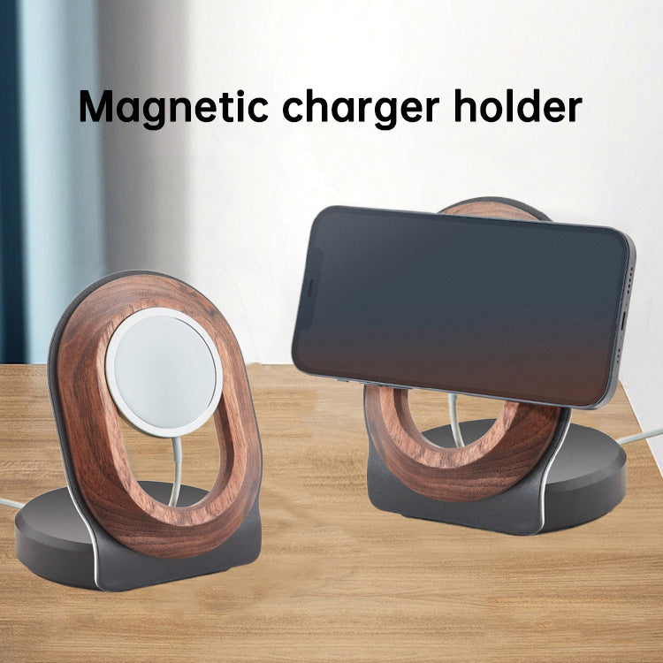 Wooden Desk Shelf Accessories Walnut Wireless Magnetic Charger Wireless Charging Stand For Magsafe