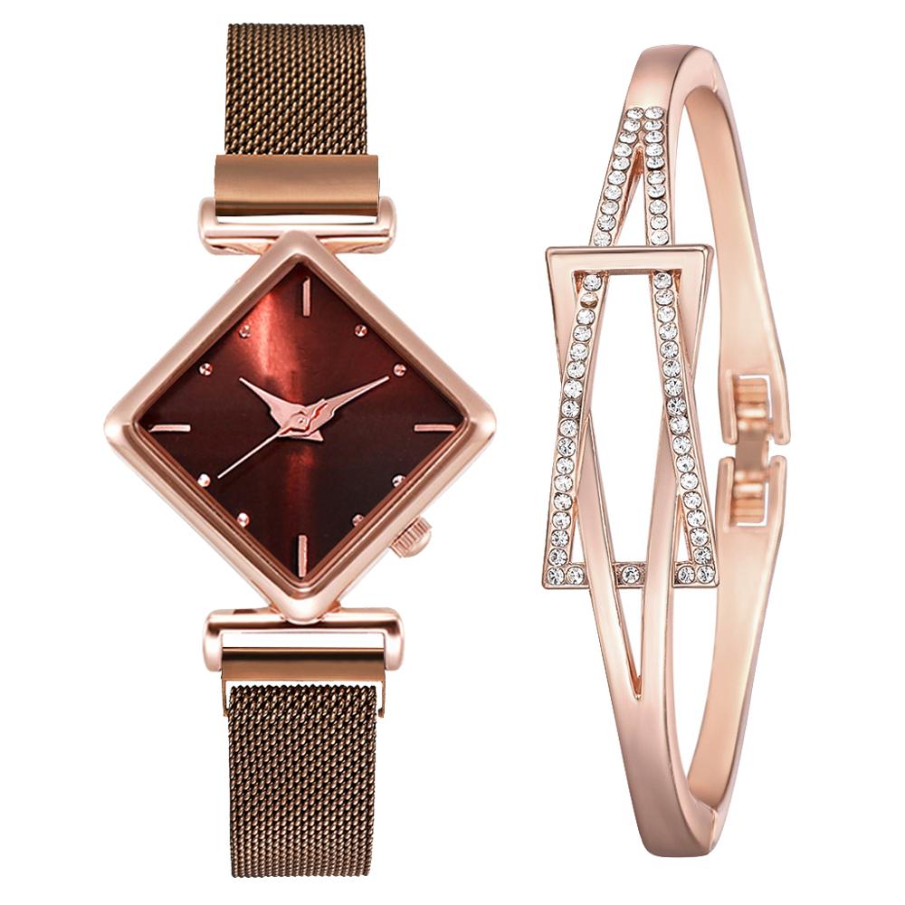 Women Square Watch Luxury Ladies Quartz Magnet Buckle Gradient Color Watches Relogio Feminino For Gift Clock