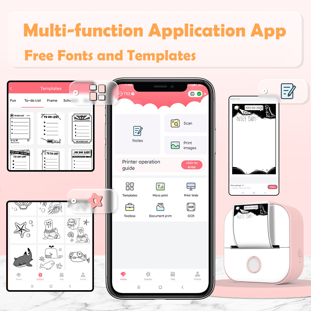 Phomemo Portable Mini Thermal Printer T02 Mini Pocket Label Printer DIY Self-adhesive Sticker Label Machine Various Label Paper