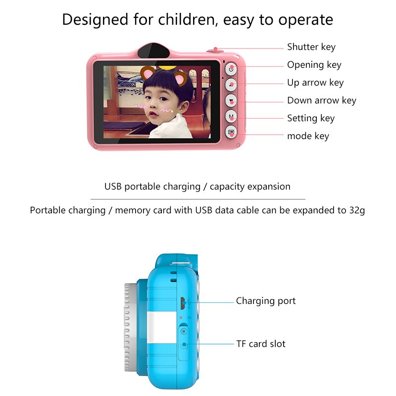 Child Camera Digital Camera 3.5 inch Cute Cartoon Camera Toys Children Birthday Gift 12MP 1080P Photo Video Camera For Kids