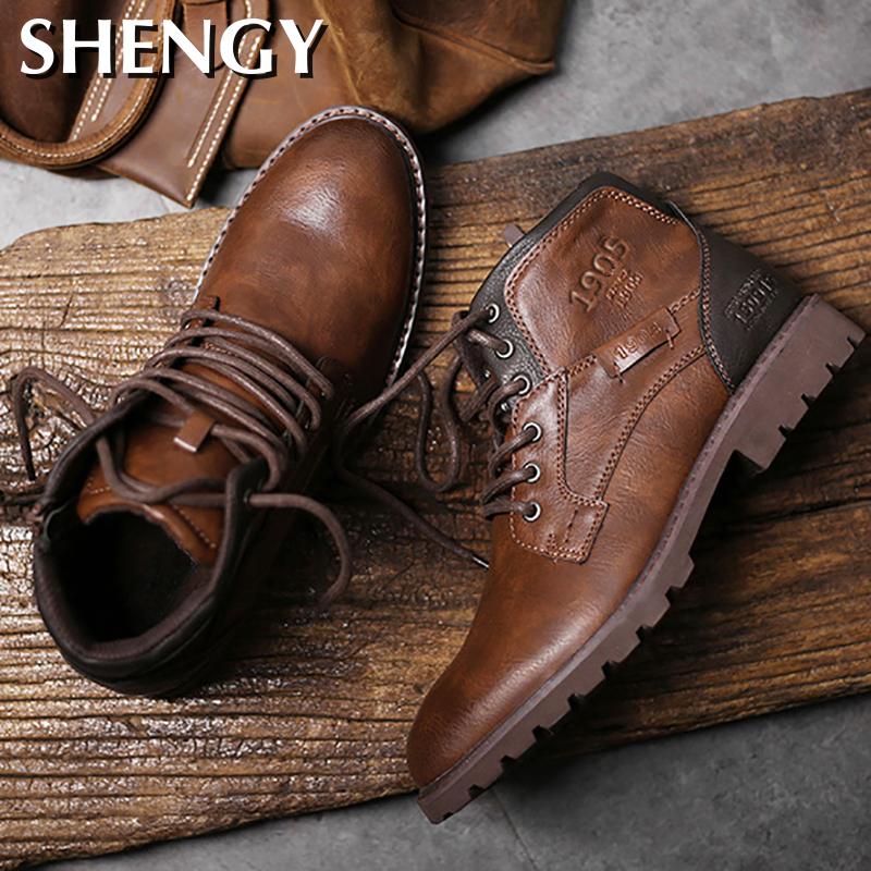 Men Shoes Autumn Winter Boots Retro Style Ankle Boots Lace Up  Casual  Boots High-top Shoes For Men Wear-resistant Zapatos Boots