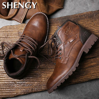 Men Shoes Autumn Winter Boots Retro Style Ankle Boots Lace Up  Casual  Boots High-top Shoes For Men Wear-resistant Zapatos Boots