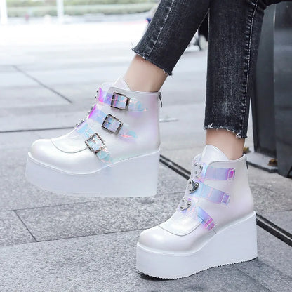 Size 42 43 Goth Shoes Winter Buckle Ankel Boots Women Punk Female Platform Boots Wedges High Heels Women Boots Botas Mujer