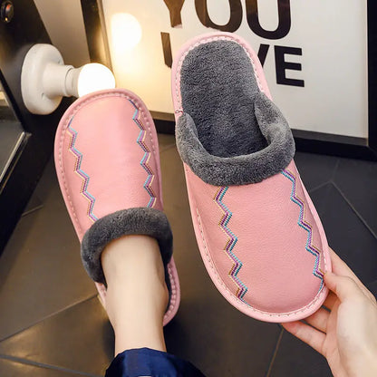 Luxury Brand Genuine Leather Home Slippers Unisex Womens Fur Slides Winter Slippers Female Indoor Shoes Unisex Furry Slides