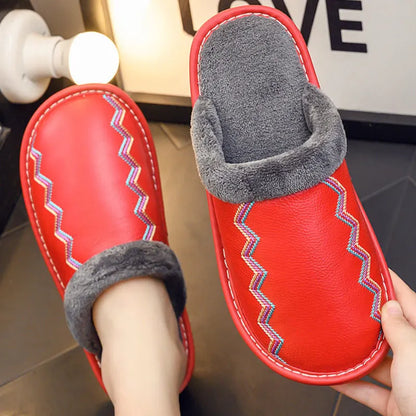 Luxury Brand Genuine Leather Home Slippers Unisex Womens Fur Slides Winter Slippers Female Indoor Shoes Unisex Furry Slides