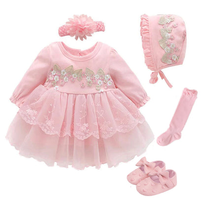 Newborn Baby Girl Dresses Clothes For 0-3 Month Set Party Birthday Dress Outfits 0-1 Years Shoes Tights & Long Socks Christening