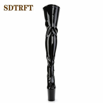 SDTRFT Fetish Botas Mujer 20cm Thin Heels Over The Knee Motorcycle Long boots Round Toe Lace Up Shoes Woman Party Dance Pumps