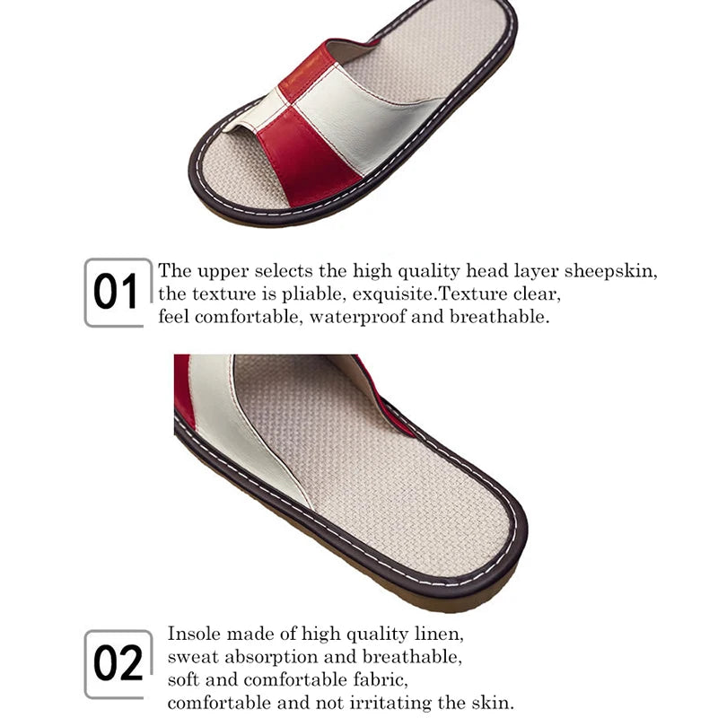 Light Luxury Genuine Leather Sheepskin Women's Slippers PVC Rubber Sole Non-Slip Summer Shoes Comfortable Soft Couple Sandals