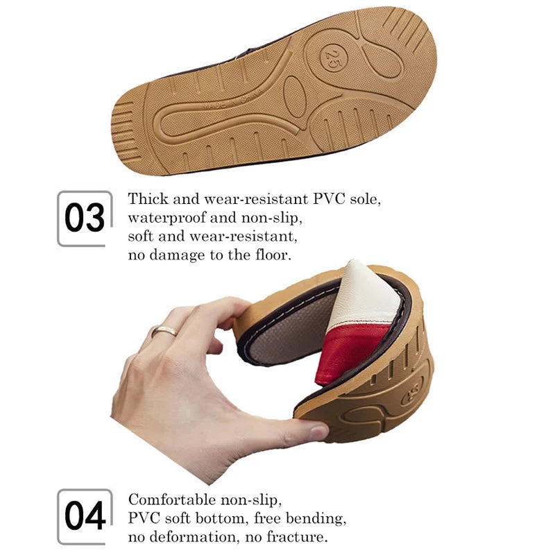 Light Luxury Genuine Leather Sheepskin Women's Slippers PVC Rubber Sole Non-Slip Summer Shoes Comfortable Soft Couple Sandals