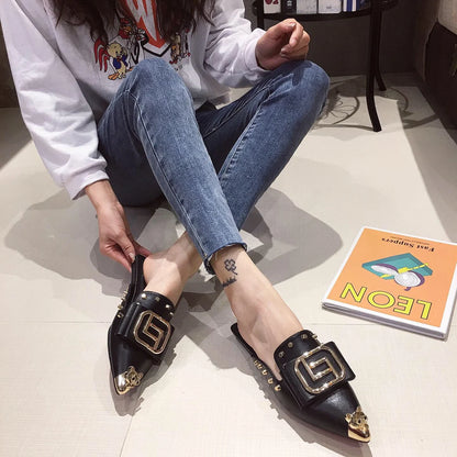 Slippers for Women Summer Mules Pointed Toe Slides Slip-on Luxury Shoes Backless Loafers Fashion Party Low Heel Girls Pumps