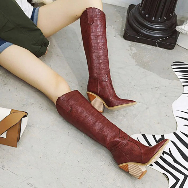 Winter Fashion Women Shoes Faux Leather for Women Pointed Toe High Heel Female Boots New Long Boots Knee High Boots  WSH3458