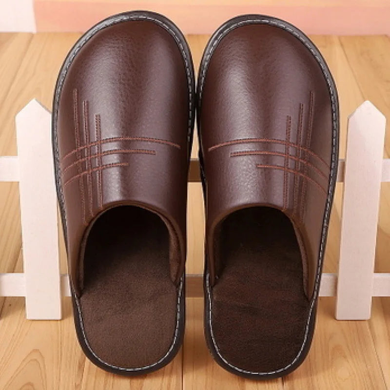 Soft Short Plush Men's Slippers Plus Size 35-46 Indoor Leather Slippers Winter Fashion Shoes 2020 New Unisex Home Slippers