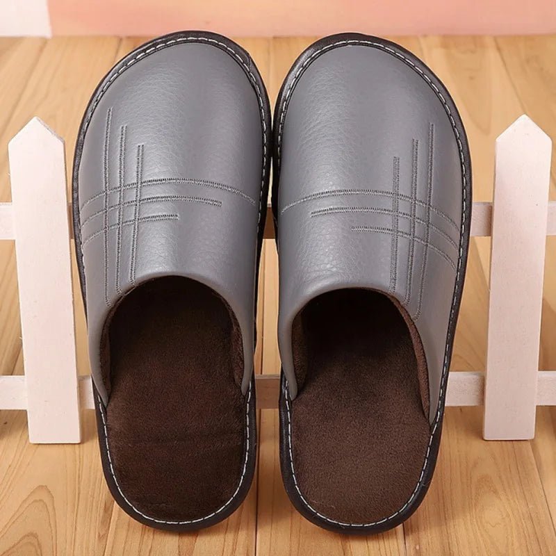 Soft Short Plush Men's Slippers Plus Size 35-46 Indoor Leather Slippers Winter Fashion Shoes 2020 New Unisex Home Slippers