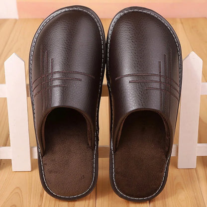 Soft Short Plush Men's Slippers Plus Size 35-46 Indoor Leather Slippers Winter Fashion Shoes 2020 New Unisex Home Slippers