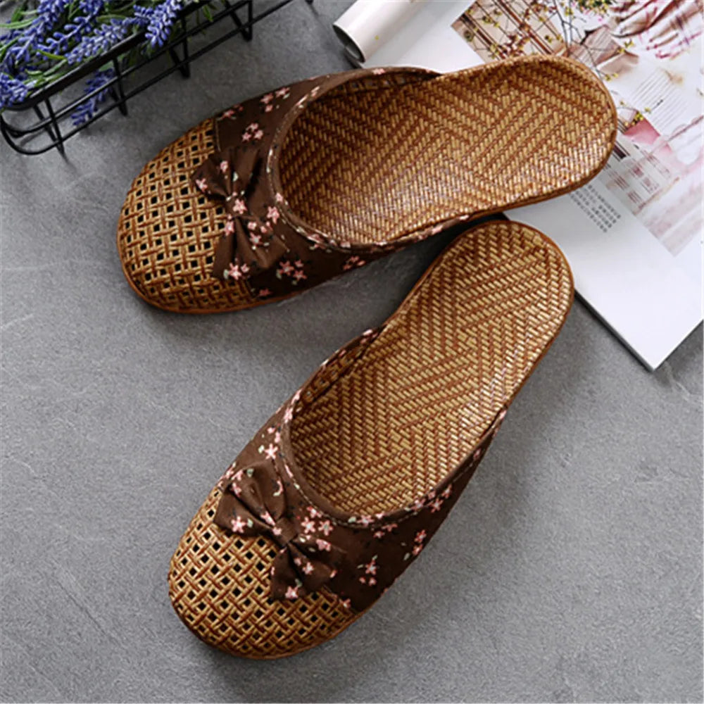 Shose Women Slippers Summer Beach Flip Flops Breathable Linen Flat Slippers Female Casual Flax Bow Ladies Slippers Sandals Shoes