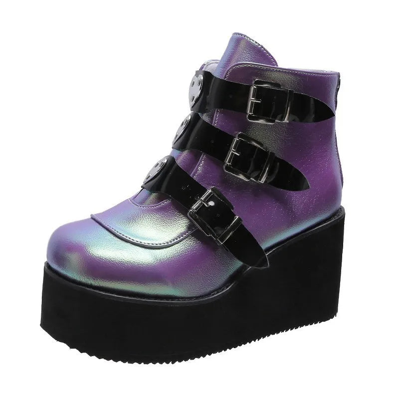 Size 42 43 Goth Shoes Winter Buckle Ankel Boots Women Punk Female Platform Boots Wedges High Heels Women Boots Botas Mujer