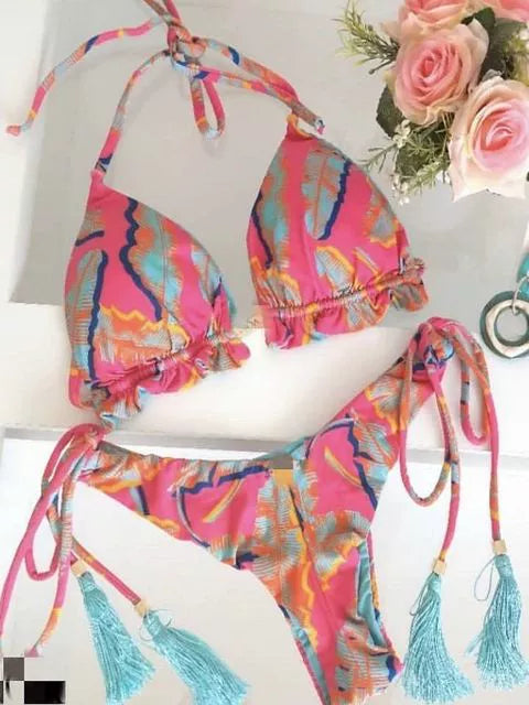 Printed Cutout Bikini Tethered Swimwear Summer Printed Bikini Lace Swimsuit