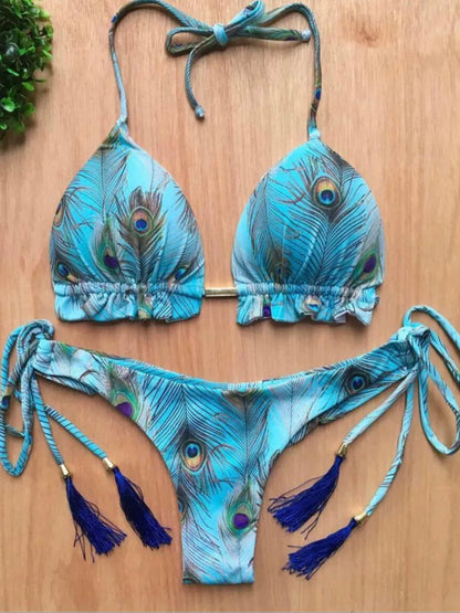 Printed Cutout Bikini Tethered Swimwear Summer Printed Bikini Lace Swimsuit