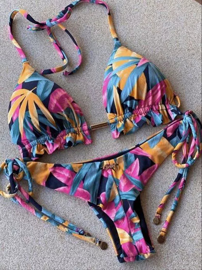 Printed Cutout Bikini Tethered Swimwear Summer Printed Bikini Lace Swimsuit