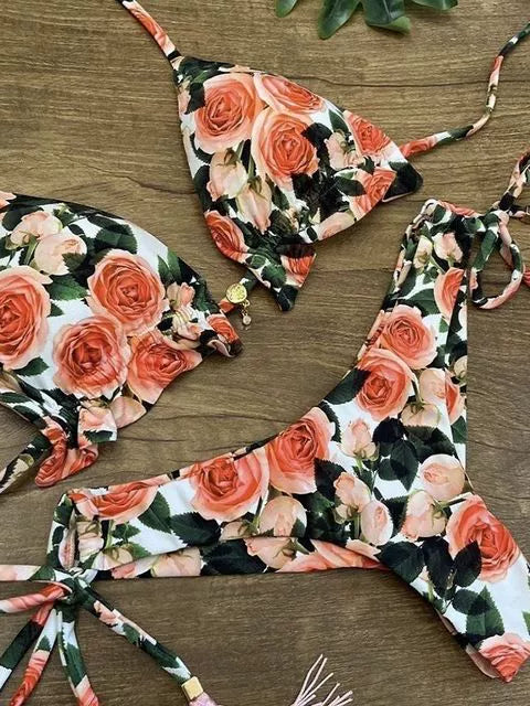 Printed Cutout Bikini Tethered Swimwear Summer Printed Bikini Lace Swimsuit