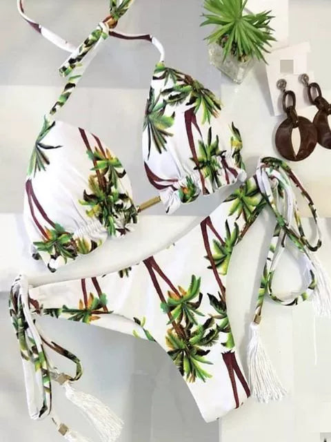 Printed Cutout Bikini Tethered Swimwear Summer Printed Bikini Lace Swimsuit