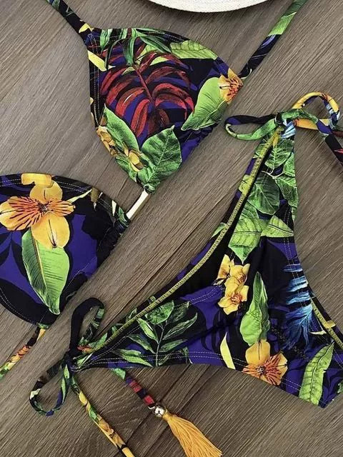 Printed Cutout Bikini Tethered Swimwear Summer Printed Bikini Lace Swimsuit