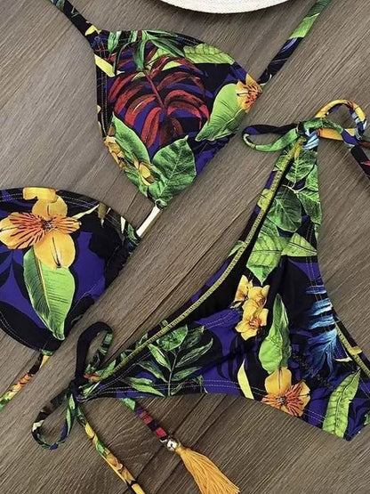 Printed Cutout Bikini Tethered Swimwear Summer Printed Bikini Lace Swimsuit