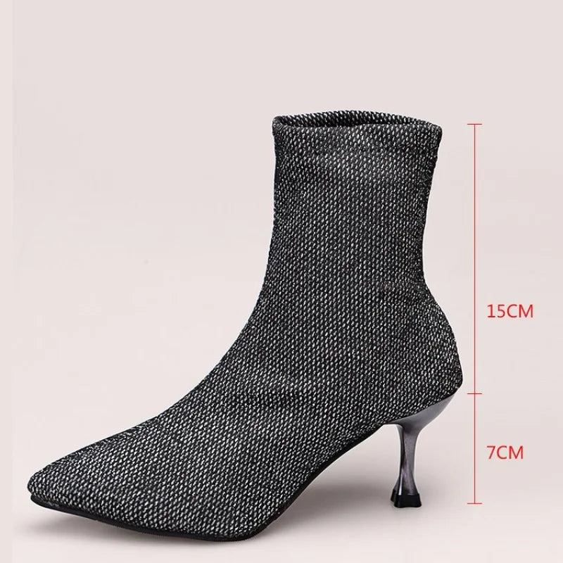 Sexy Pointed Toe Thin Heels Women Ankle Boots 2023 Autumn Fashion Women's Shoes Stretch High Heel Boots Ladies Party Sock Boots