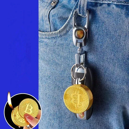 Creative Bitcoin Butane Gas Lighter Stock Commemorative Coin Virtual Coin Novelty Unique Pendant Smoking Accessories Gadgets