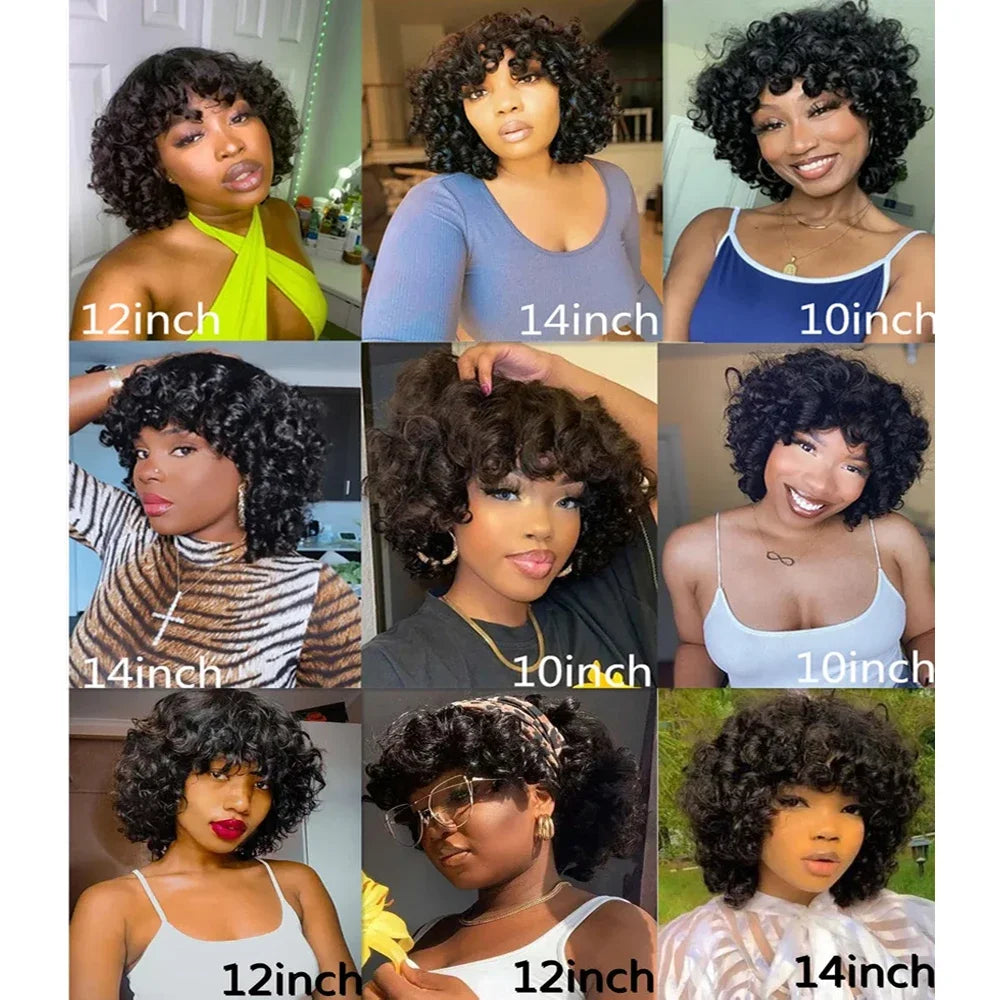 Egg Curls Bob Wig with Bangs Brazilian Virgin Human Hair Short Rose Curly Wig For Women Glueless Bouncy Curly Human Hair Wigs