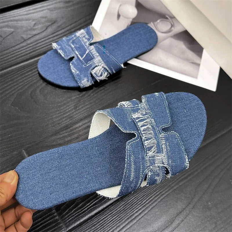 Shoes Woman 2024 Trend Summer Women's New Denim Sandals Personality European and American Style Designer Exclusive Design