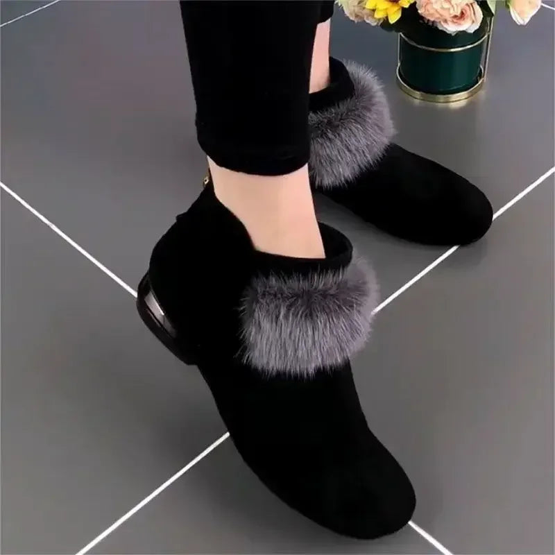 Shoes for Women 2024 Winter Plush Warm Women's Boots Low Heel Non-slip Commuter Office Ladies Shoes Fashion Zipper Short Boots