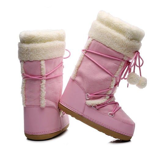 Pink Women Snow Boots Winter Female Boots Thick Outdoor Waterproof non-slip Mid-calf Boots Fashion Warm Fur Woman Winter Shoes