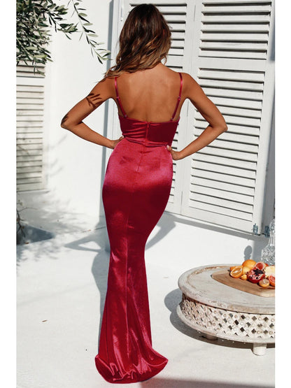 Romagic Green Cowl Neck Evening Dress Backless Long Luxury Stretchy Satin Sexy Burgundy Wedding Party Dresses Summer