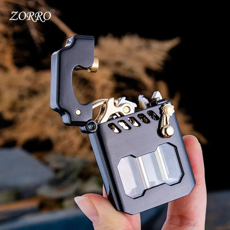 ZORRO Metal Mech High Quality Grinding Wheel One Click Launch Ignition Kerosene Lighter Visible Gas Window Lighters Smoking Gift