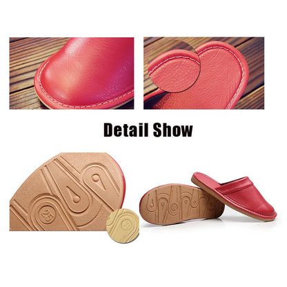 Unisex Leather Slippers for Women Men Large Size Indoor PU Leather Shoes Men's Odor-resistant Comfort Non-slip Couples Slides