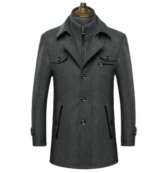 Winter Men Classic Fashion Trench Coat Jackets Mens Long Trench Slim Fit Overcoat Blends Casual Wool Warm Outerwear Windbreaker